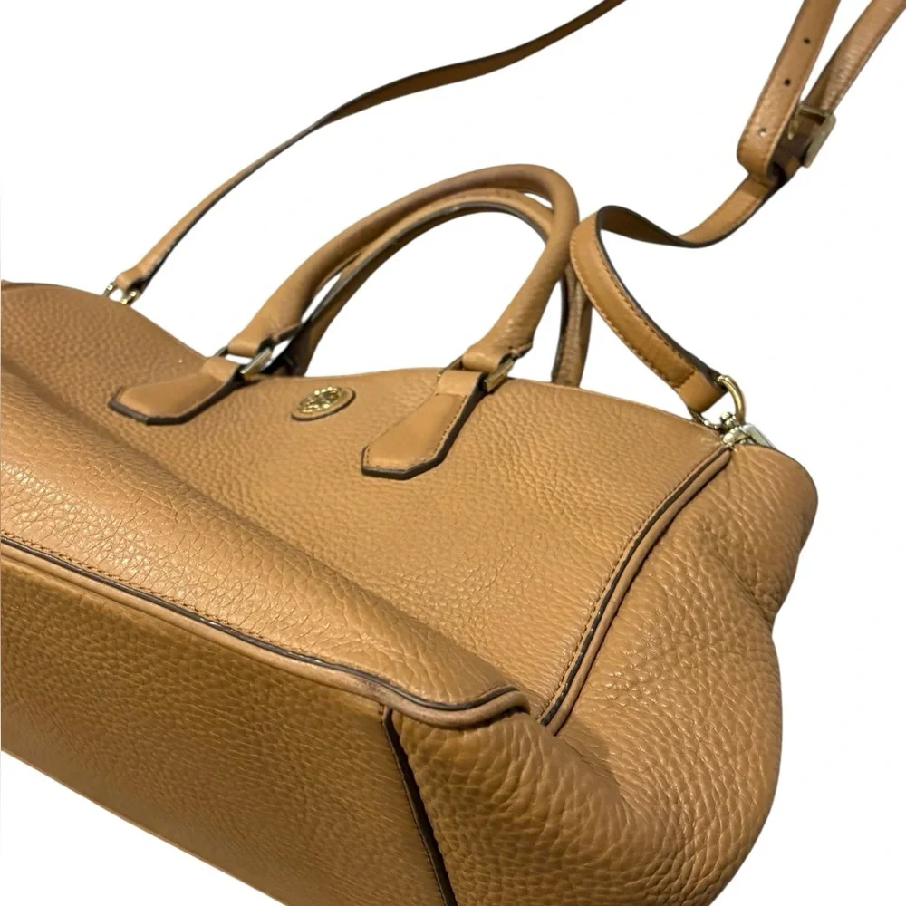TORY BURCH Robinson Pebbled Leather Tote Bag Satchel Tan